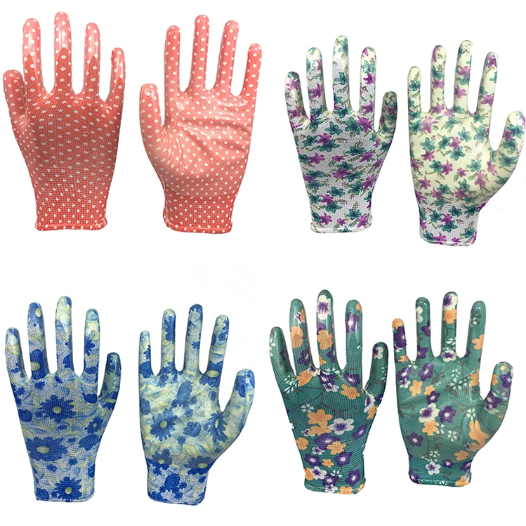 Gloves Garden Line Gardening Gloves Lady′ S Nitrile Coated Garden Gloves Factory Supply