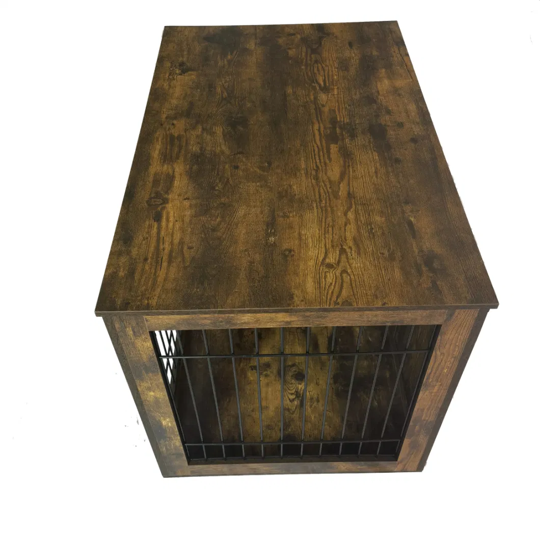 Good Quality Pet Wooden Furniture Iron Cage Double Doors Dog Crate