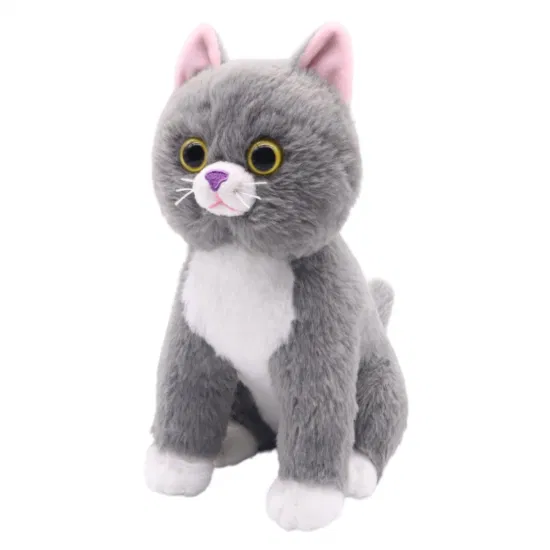 Simpatico giocattolo realistico per gatti animali domestici da 24 cm (altezza) gatto grigio seduto peluche morbido peluche per bambini